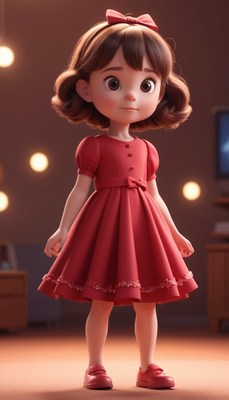 3d rendered girl in red dress