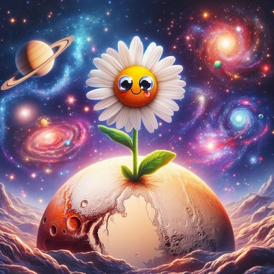 Daisy growing on planet in space
