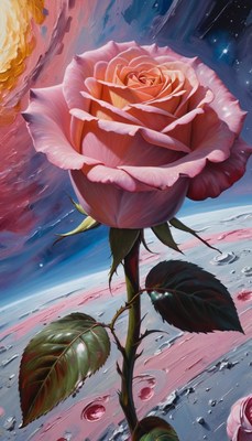 Pink rose against a cosmic background