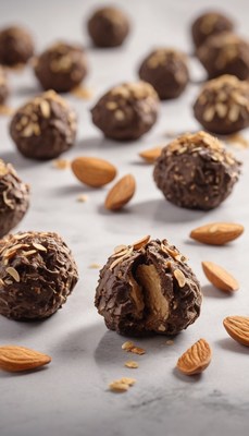 Chocolate almond truffles on marble