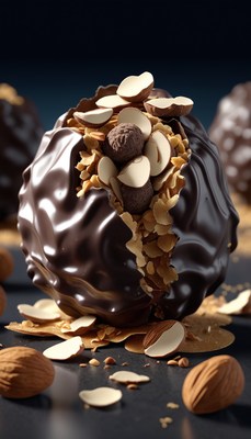 Cracked chocolate sphere with almonds