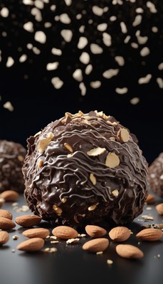 Chocolate almond truffles on black surface