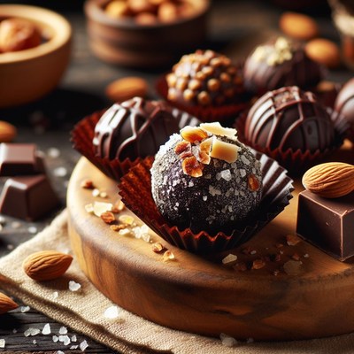 Chocolate truffles with almonds and sea salt