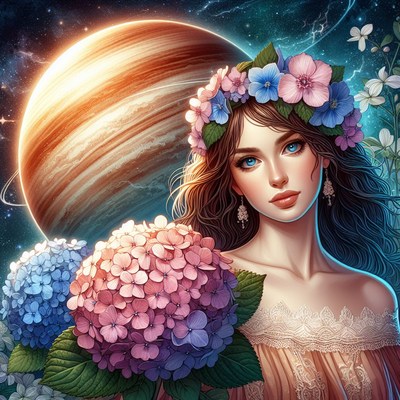 Woman with flowers and jupiter