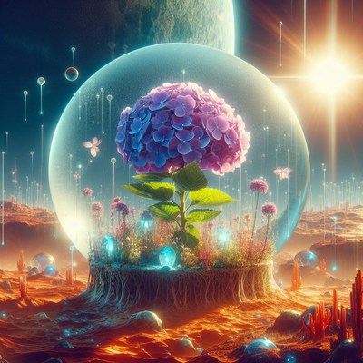 Hydrangea under a dome on a distant planet