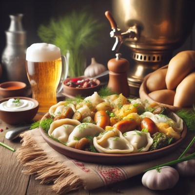 Russian dumplings with beer and potatoes