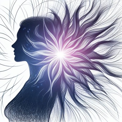 Woman silhouette with floral hair