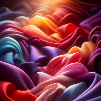 Colorful silk fabric draped in sunlight