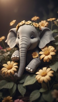 Baby elephant in flower crown