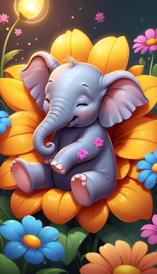 Happy elephant in flower