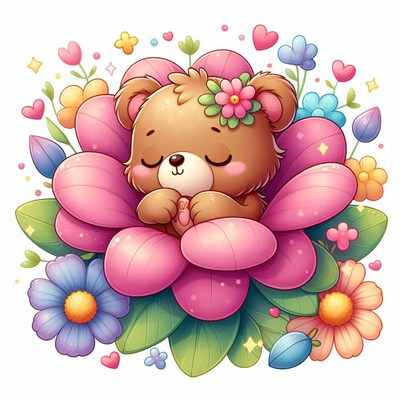 Bear napping in flower