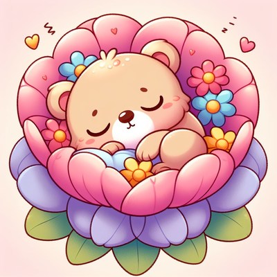 Sleeping bear in a flower