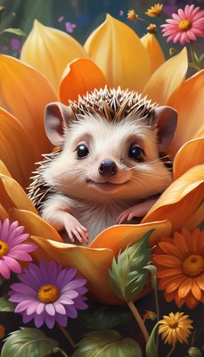 Hedgehog relaxing in flower