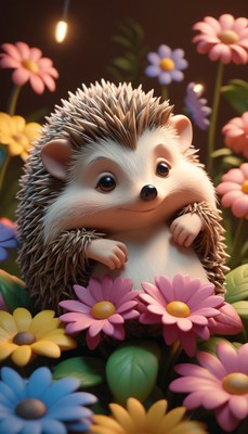 Hedgehog sitting in flowers