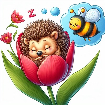 Sleeping hedgehog in tulip