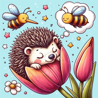 Sleeping hedgehog in tulip