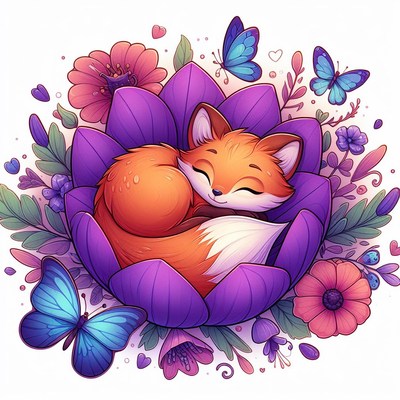 Sleeping fox in flower