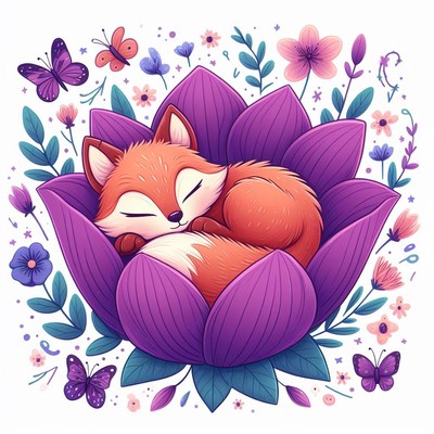 Fox sleeping in flower