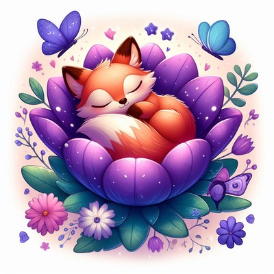 Sleeping fox in flower