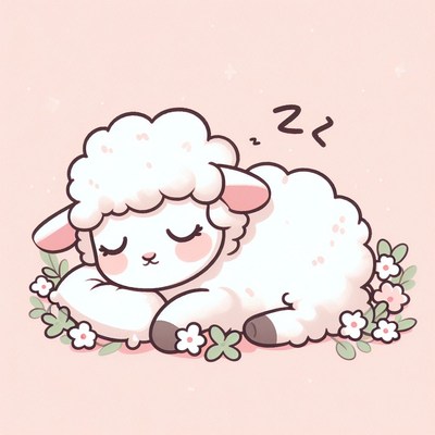 Sleeping lamb in flowers