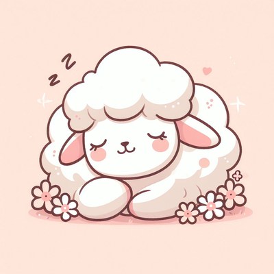 Cute cartoon sheep sleeping in flowers