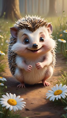 Smiling hedgehog in a forest
