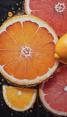 Citrus fruit slices on black background