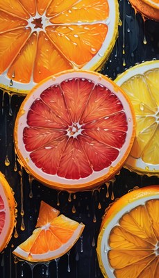 Citrus fruit slices with dripping juice
