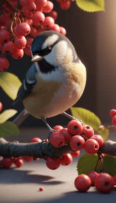 Bird perched on branch with berries