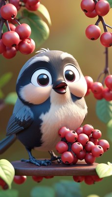 Cute bird with berries