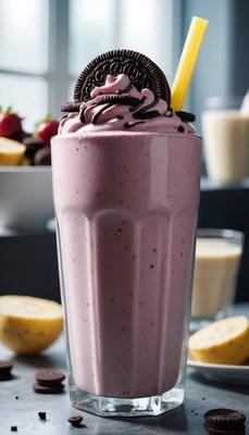 Strawberry milkshake with cookie topping