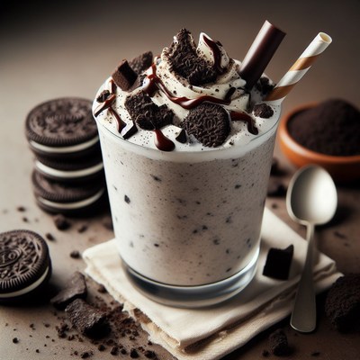 Chocolate cookie milkshake with whipped cream