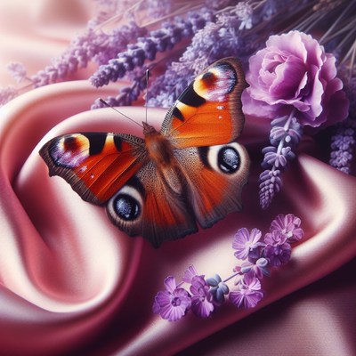 Butterfly on lavender and silk