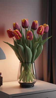 Red and yellow tulip bouquet in vase