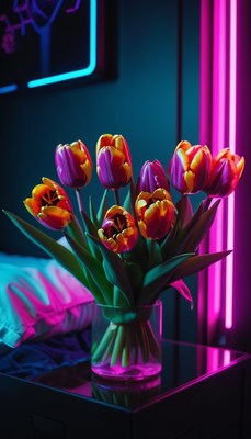 Tulips in neon light
