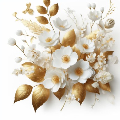 White flowers with gold leaves