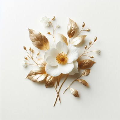 White flower and gold leaves bouquet
