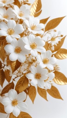 White flowers with gold leaves