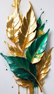 Gold and green leaf painting
