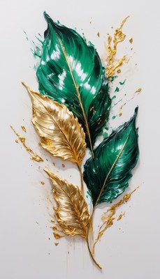 Green and gold leaf painting