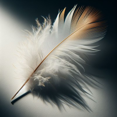 Single white feather with golden tip