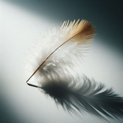 White feather with shadow in light