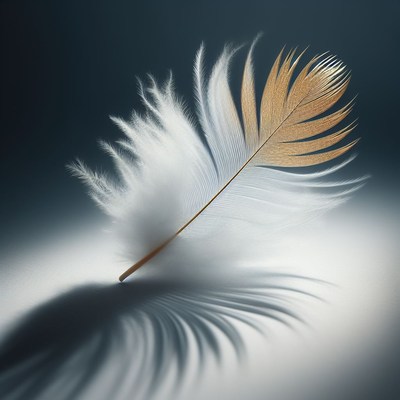 Single white feather with shadow