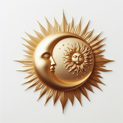 Golden sun and moon wall decor
