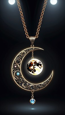 Crescent moon necklace with globe charm
