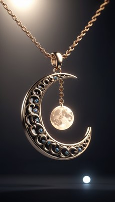 Crescent moon necklace with gemstones