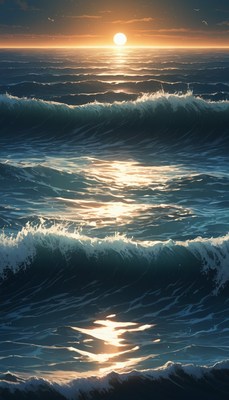 Sunset over ocean waves