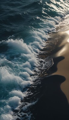 Ocean waves crashing on sandy shore
