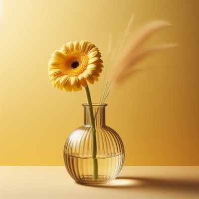 Single yellow gerbera in glass vase