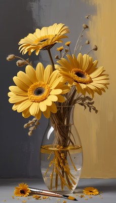 Yellow gerbera daisies in a vase